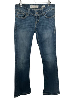 BKE Stella Medium Wash Distressed Bootcut Denim Jeans With Contrast Stitching